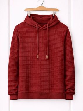 Men's Quilted Pullover Hoodie in Red Sz XXL